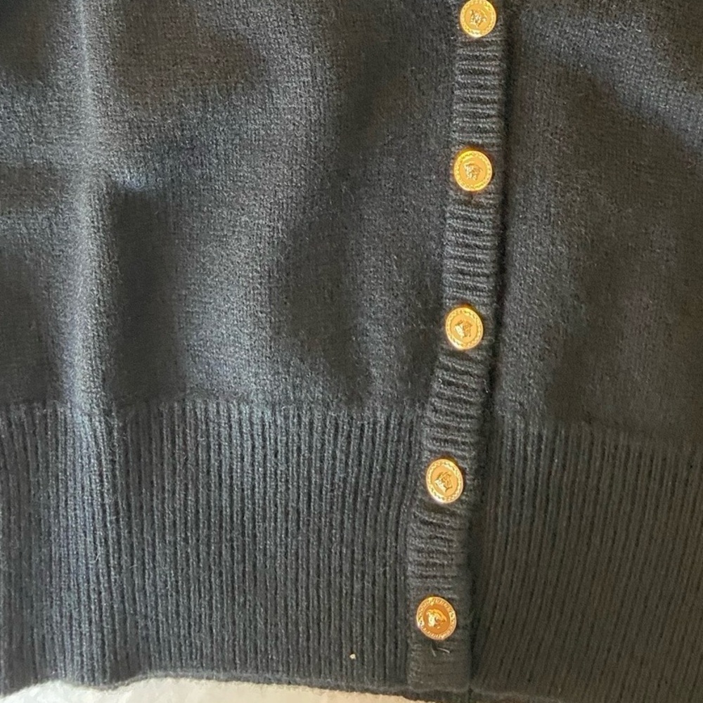Versace Women's Black Cardigan V-Neck  with 5 Gold Medusa  Buttons . - Picture 6 of 12
